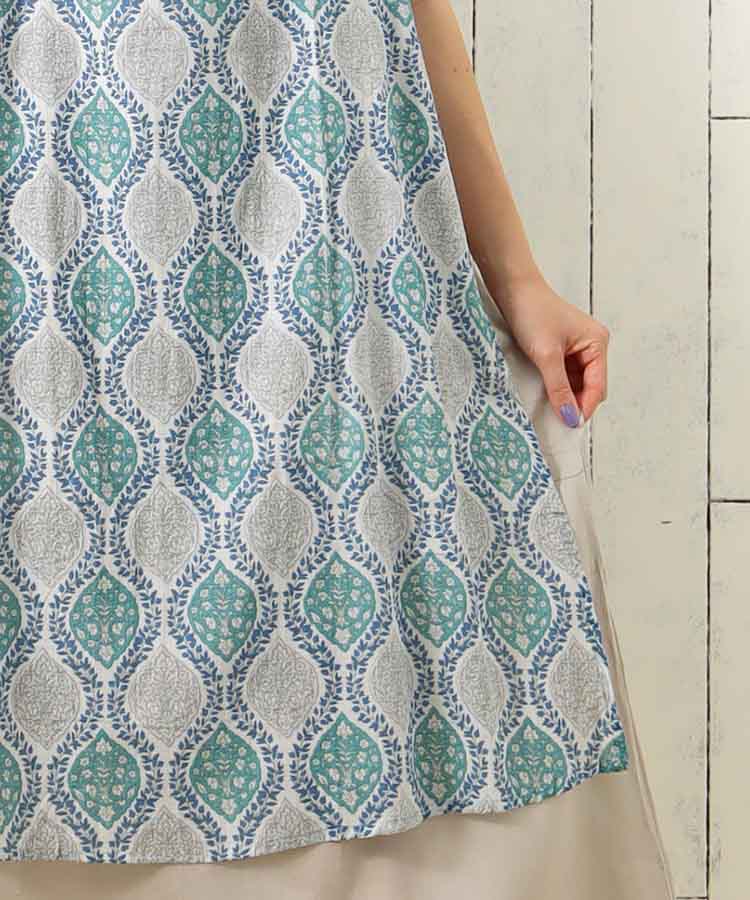 ≪SALE≫袖なしオリエンタル柄ワンピース