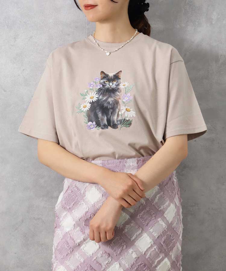 le petaleクロネコフラワー刺繍Tシャツ