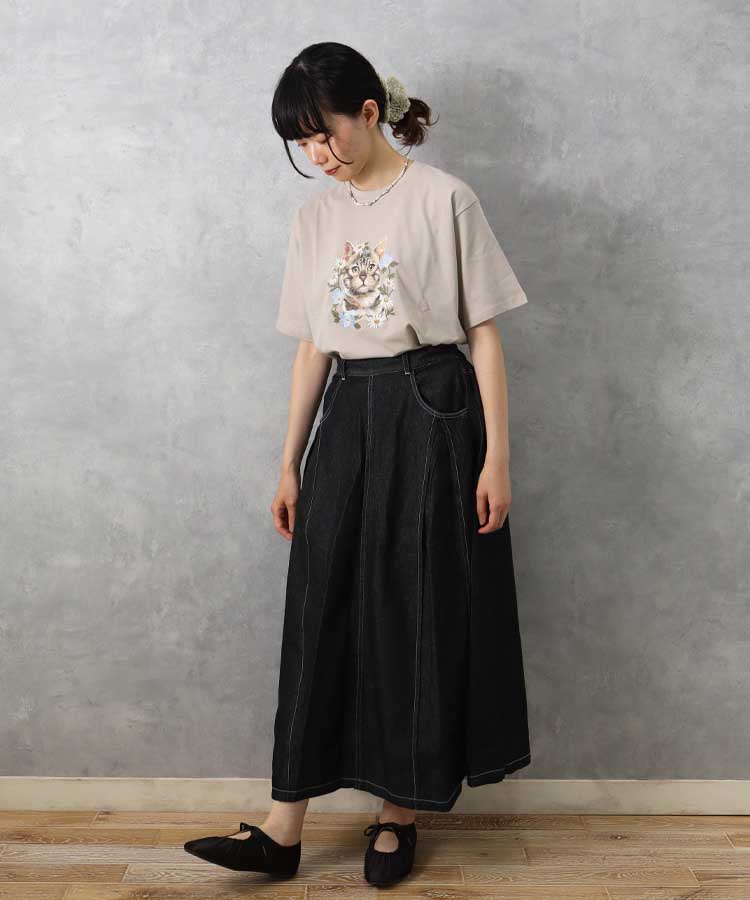 le petaleトラネコフラワー刺繍Tシャツ
