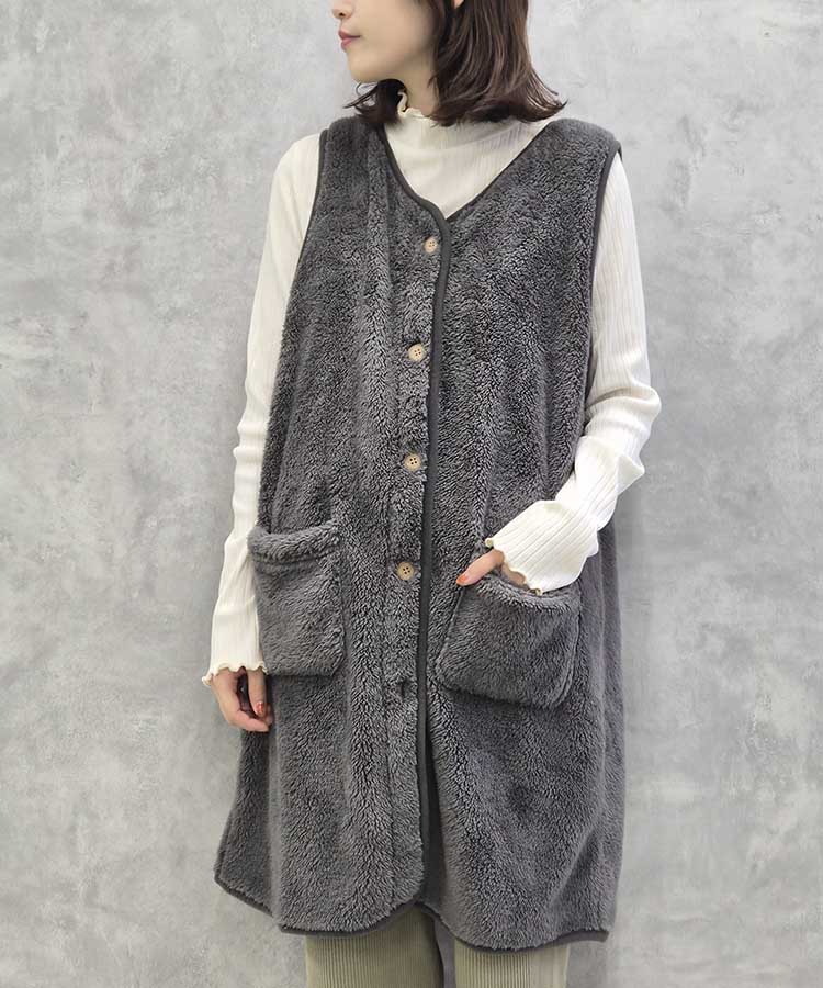 シープタッチノーカラーロングベスト