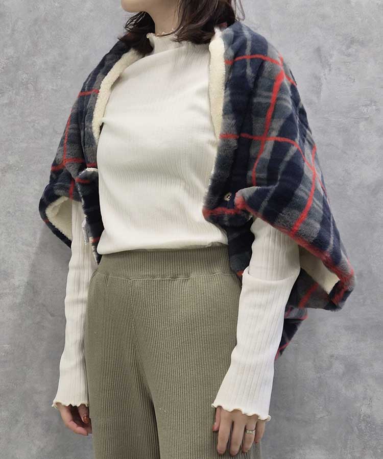 チェック柄エコファー裏ボアブランケット