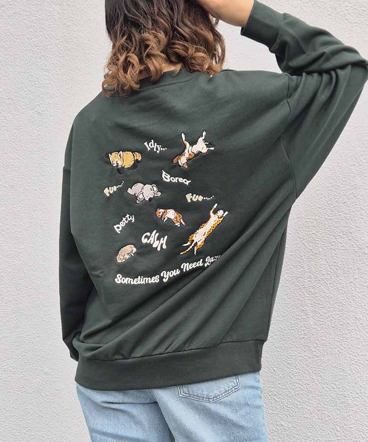 Lazyアニマル刺繍トレーナー