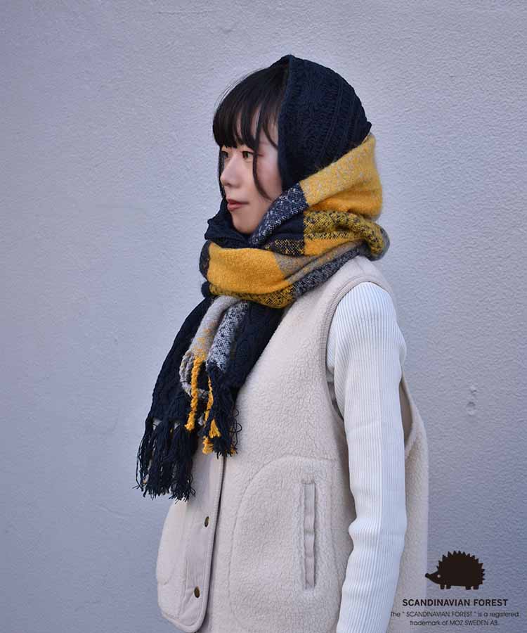 スカンジナビアンフォレスト  チェックニットストール