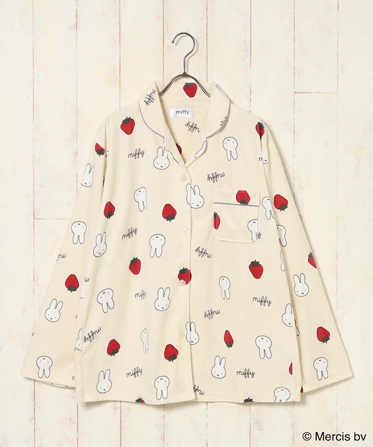 ミッフィーいちご柄前開きパジャマ上下セット