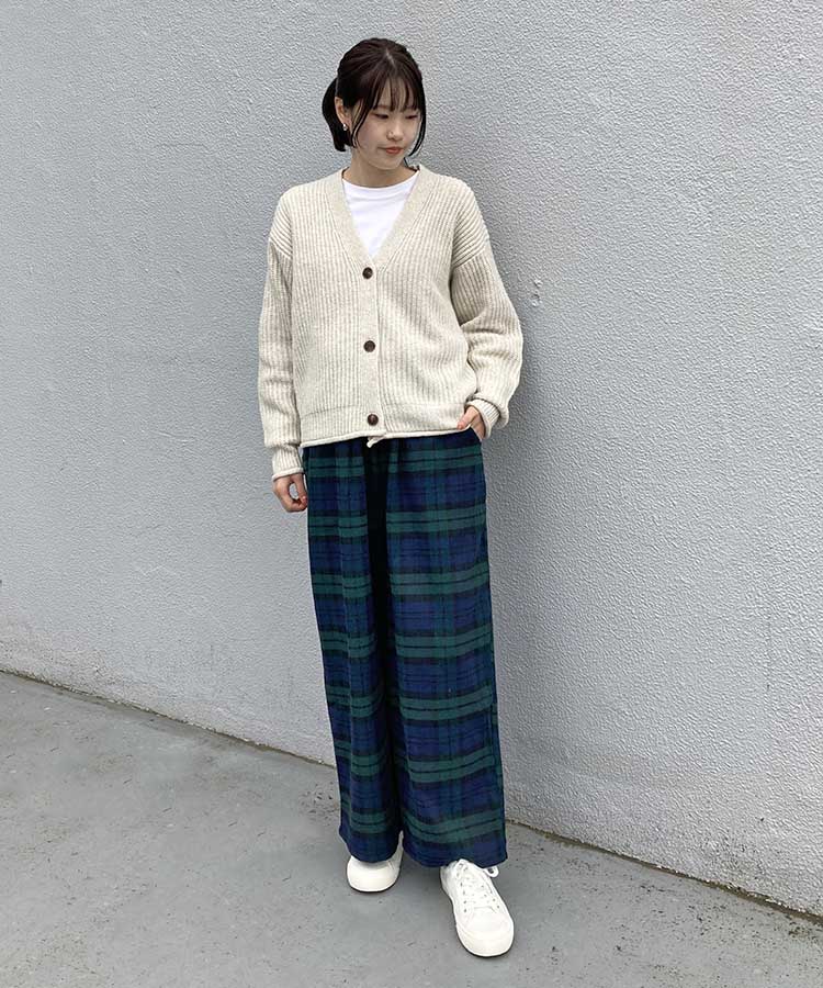ネルチェック柄イージーパンツ