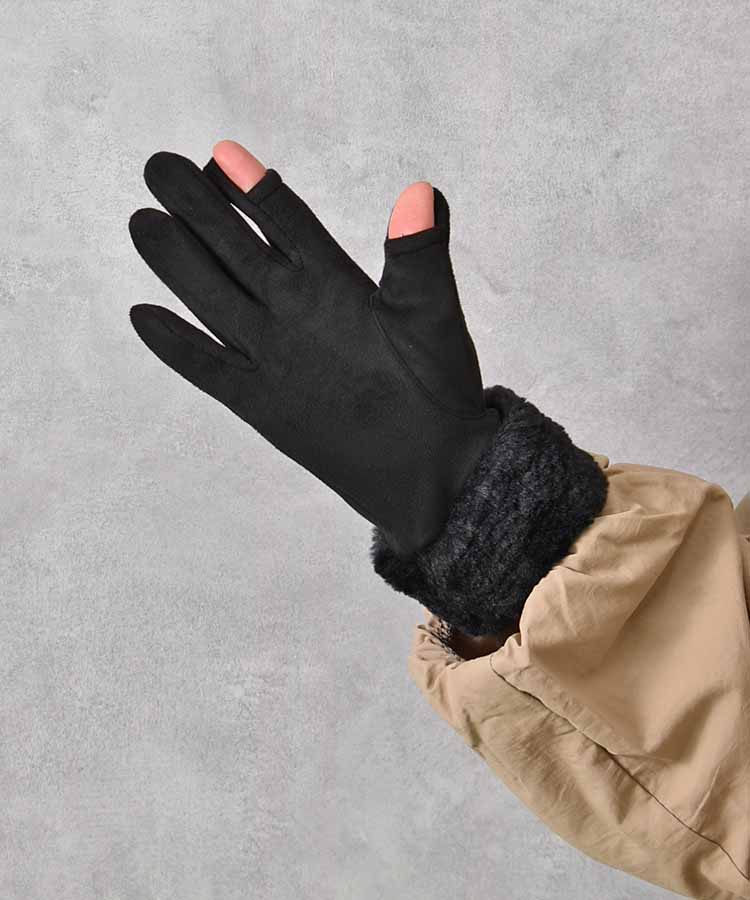フェイクスエード指フードファーグローブ