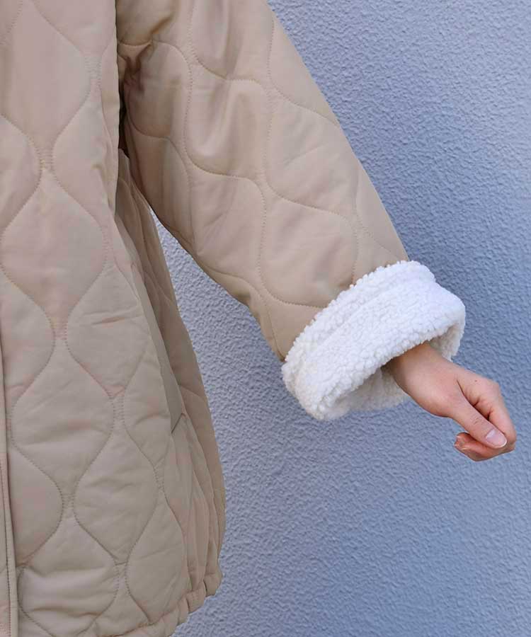 中綿ボア付きキルトコート
