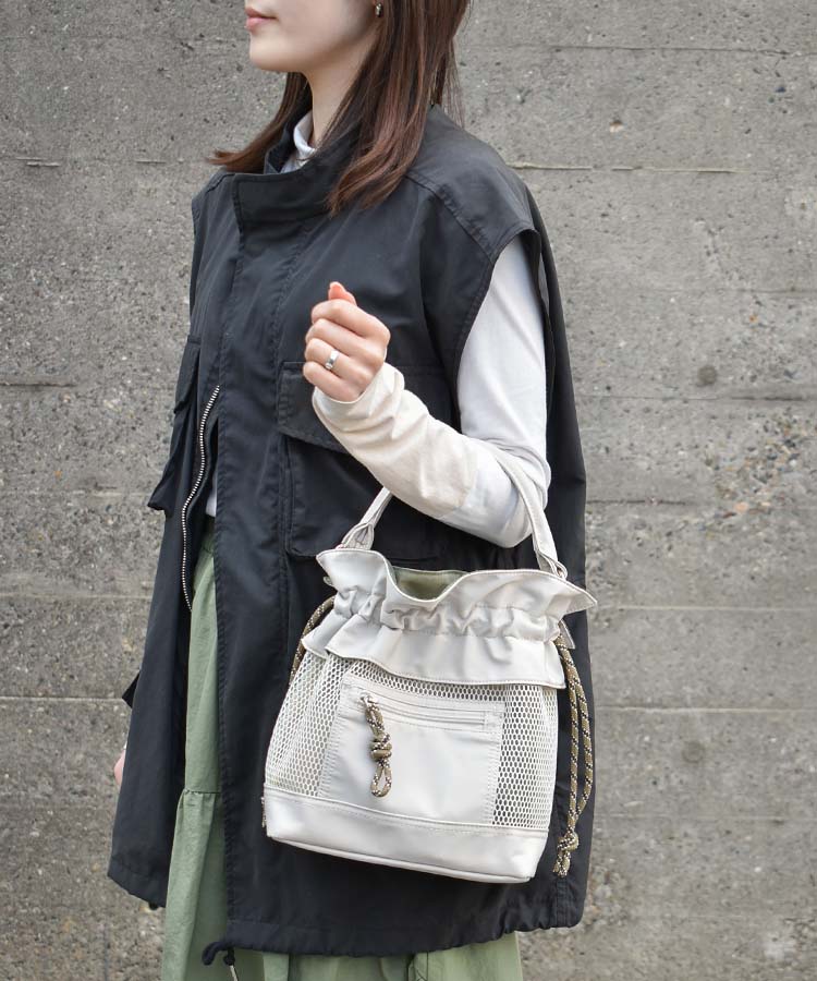 メッシュ2WAYナイロン巾着トート