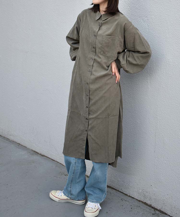 ピーチ起毛袖ボリュームシャツワンピース