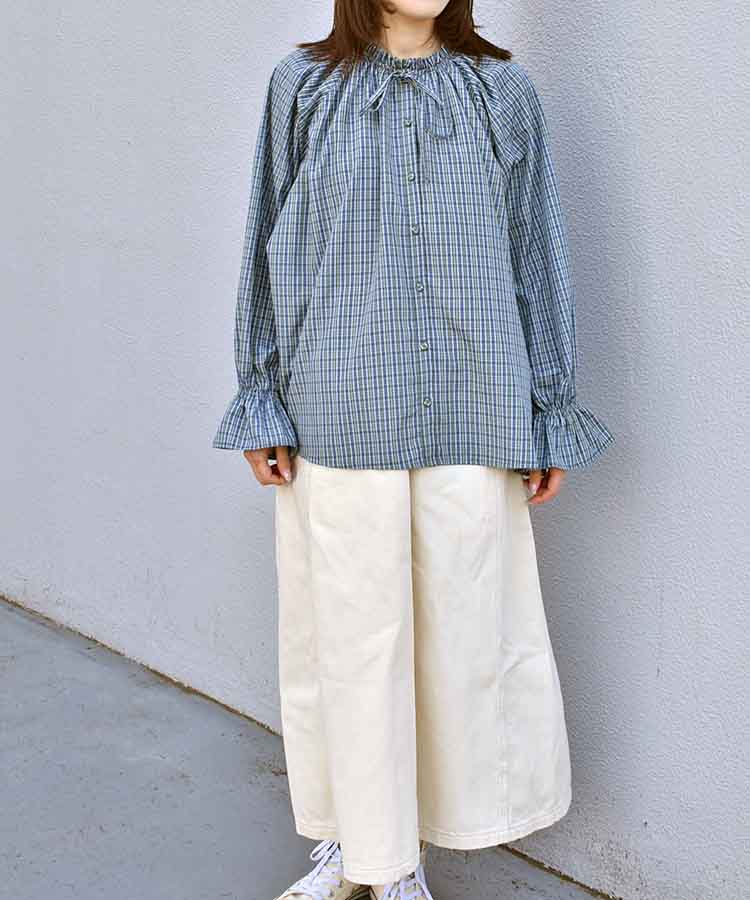 チェックリボンブラウス