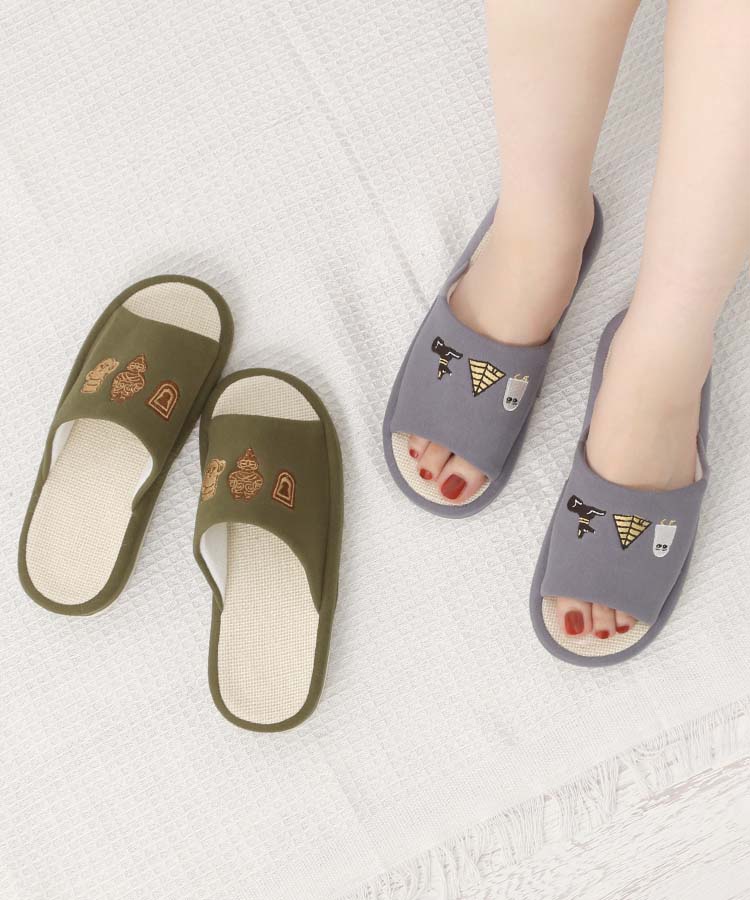 ミュージアム刺繍麻スリッパ