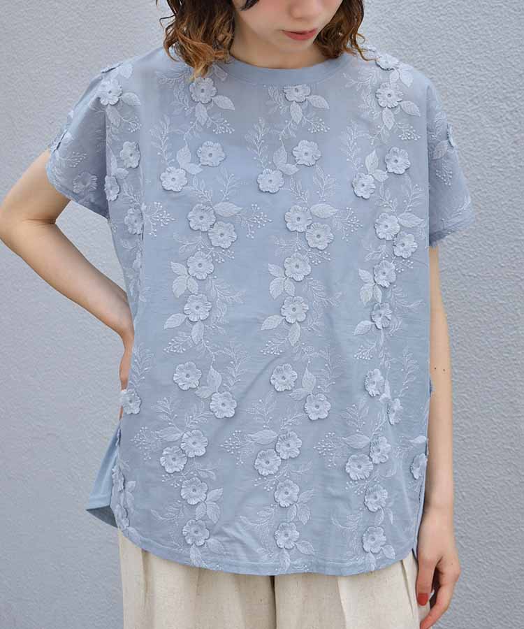 フラワー3D刺繍TシャツNO2