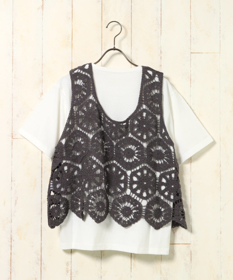 カギ針ベスト付Tシャツ