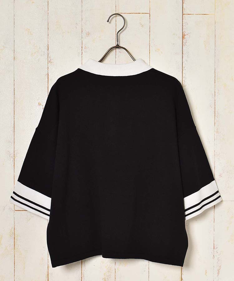 ≪OUTLET≫袖ラインショートポロニットプルオーバー