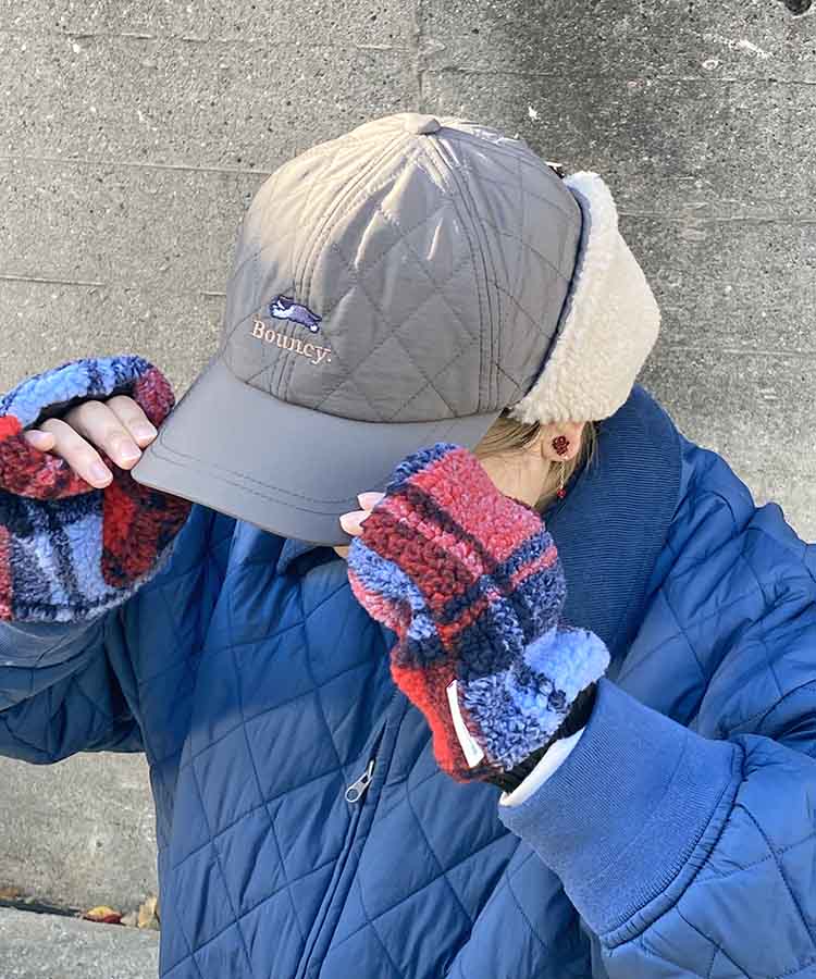 Bouncy.ボアチェックフィンガーレスグローブ