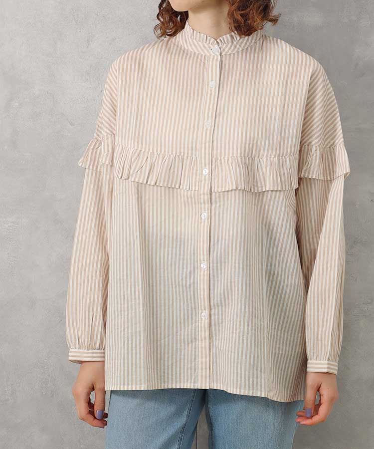 ストライプフリルブラウス