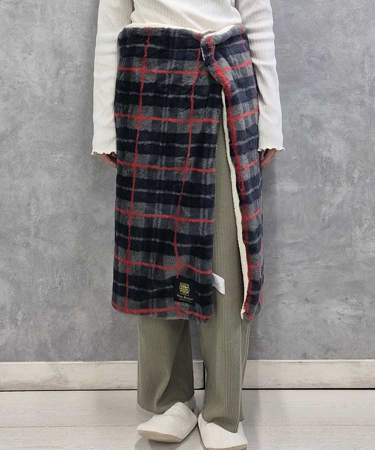 チェック柄エコファー裏ボアブランケット