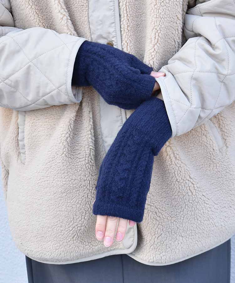 ≪SALE≫ケーブル柄編みフィンガーレスグローブ