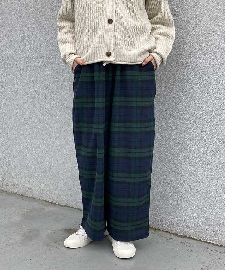 ネルチェック柄イージーパンツ
