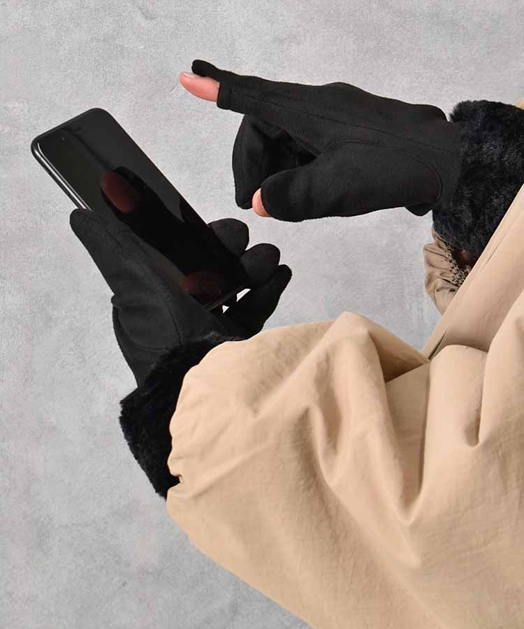 フェイクスエード指フードファーグローブ