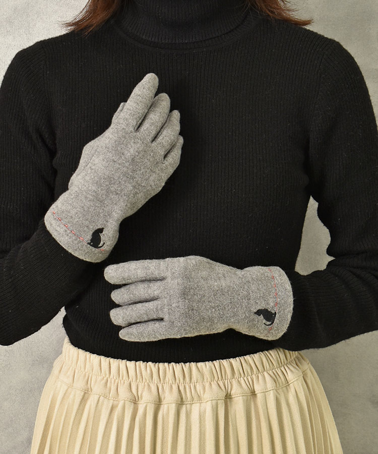 指フードキャット刺繍グローブ