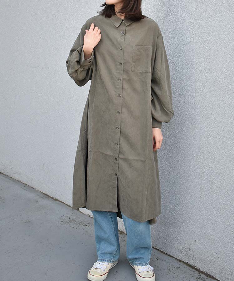 ピーチ起毛袖ボリュームシャツワンピース