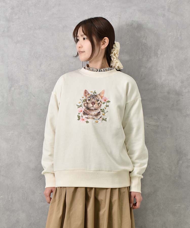 le petaleトラネコフラワー刺繍スウェット