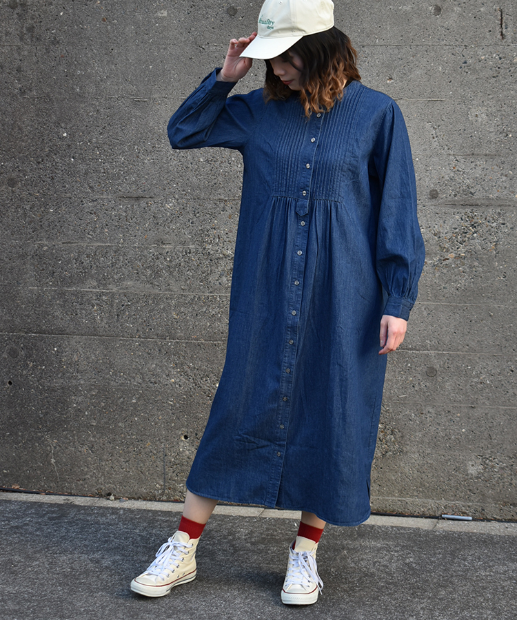 ピンタックデニムワンピース