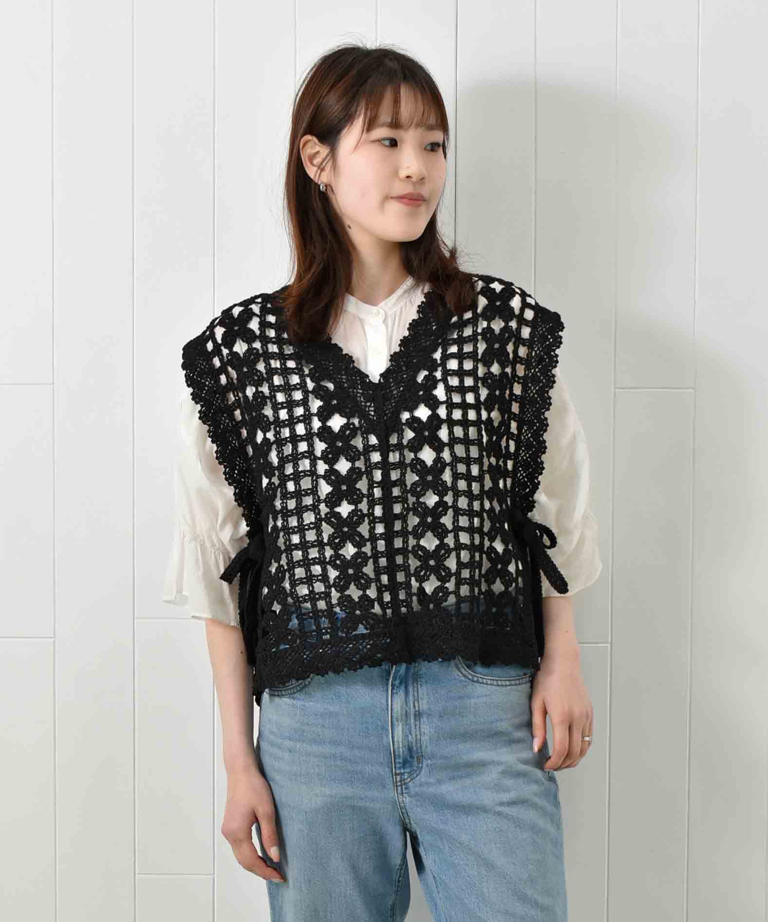 かぎ針サイドリボンベスト