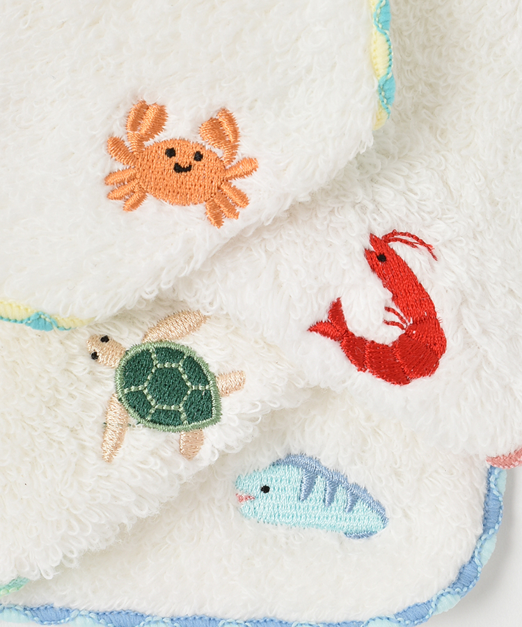 海の生き物プチ刺繍タオル