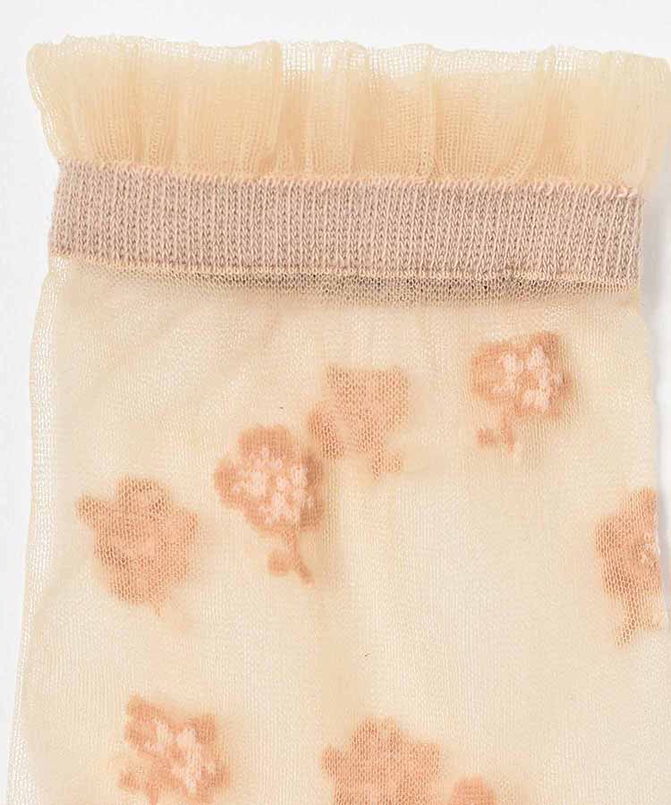 ≪SALE≫シースルーワントーン花柄ロークルーソックス