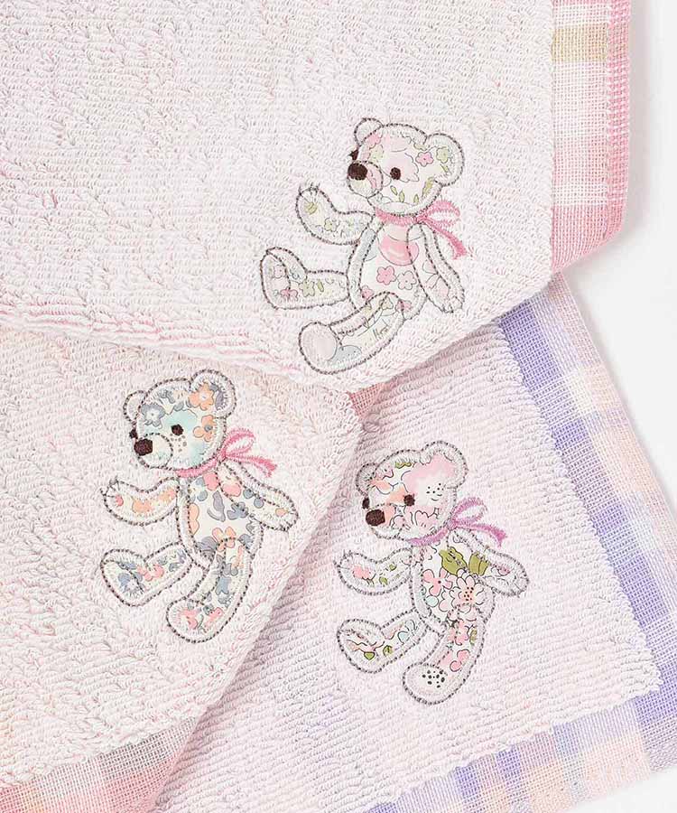 リバティプリントベアアップリケチェックハンカチ