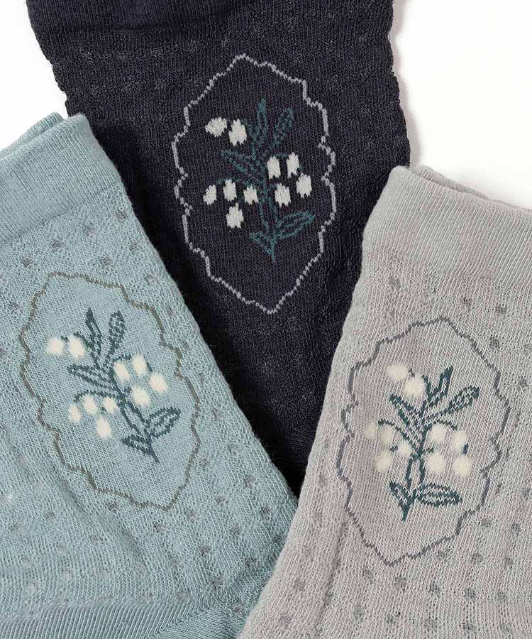 スズラン柄メッシュロークルーソックス