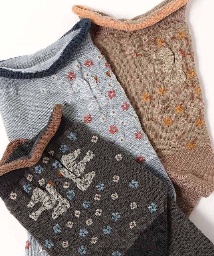 ≪SALE≫逆スパ花鳥ロークルーソックス