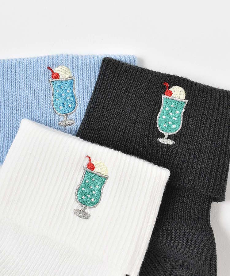 クリームソーダ刺繍折り返しソックス