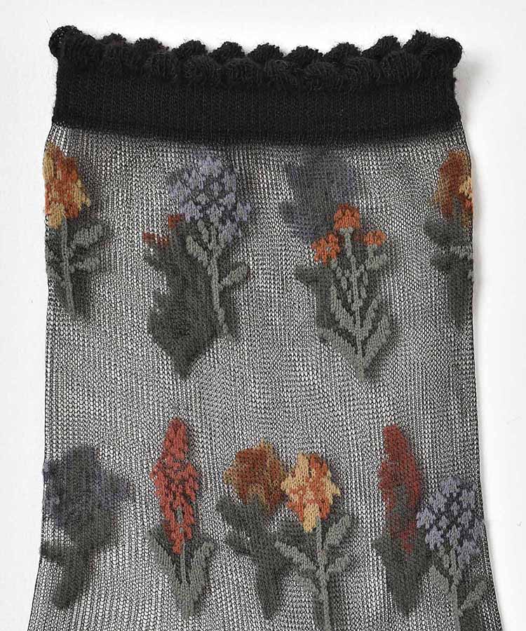 小花柄シアークルーソックス