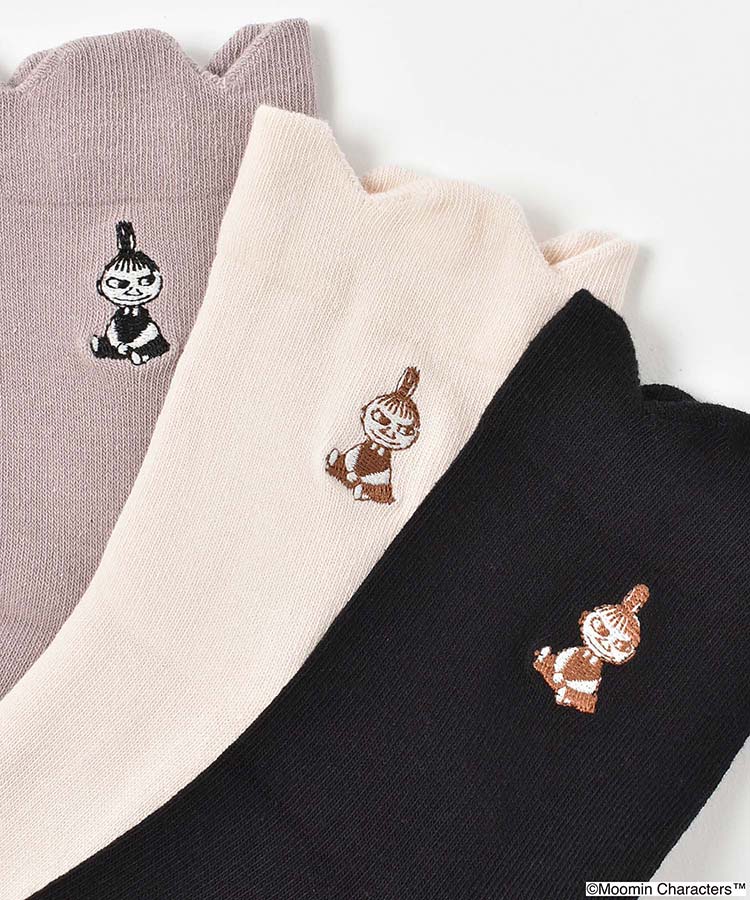 リトルミイ刺繍無地フリルロークルーソックス