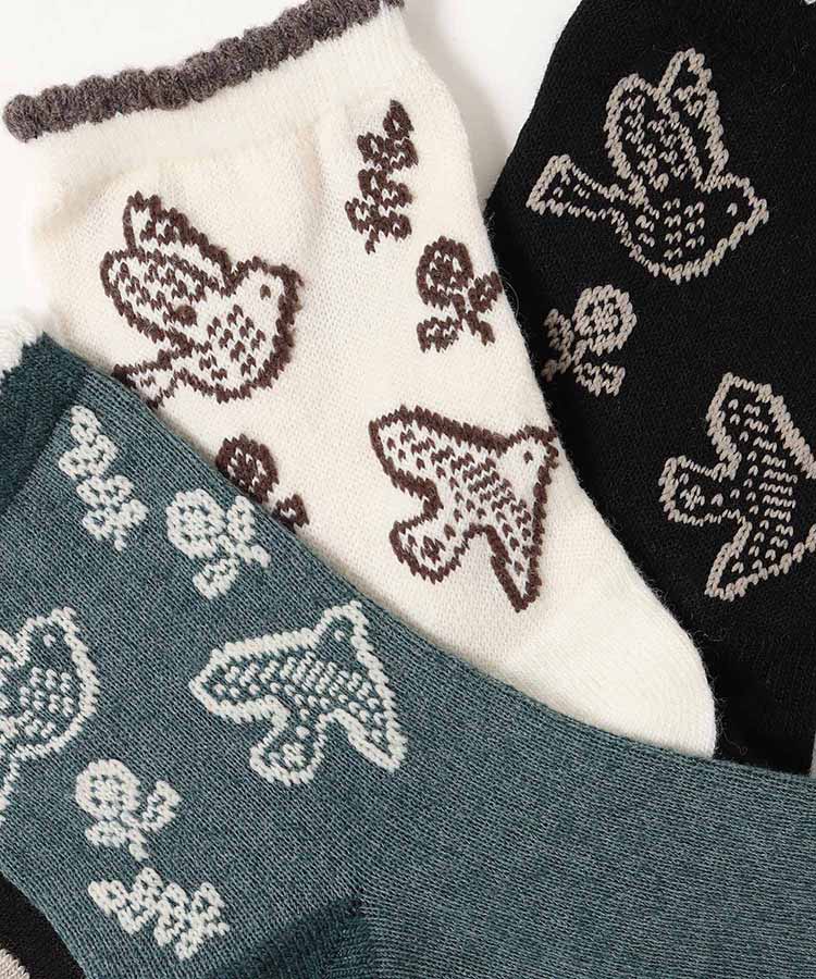 やわらかWゆったり花鳥ロークルーソックス