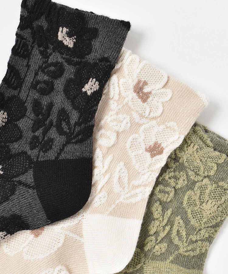 やわらかWゆったりレースフラワーロークルーソックス