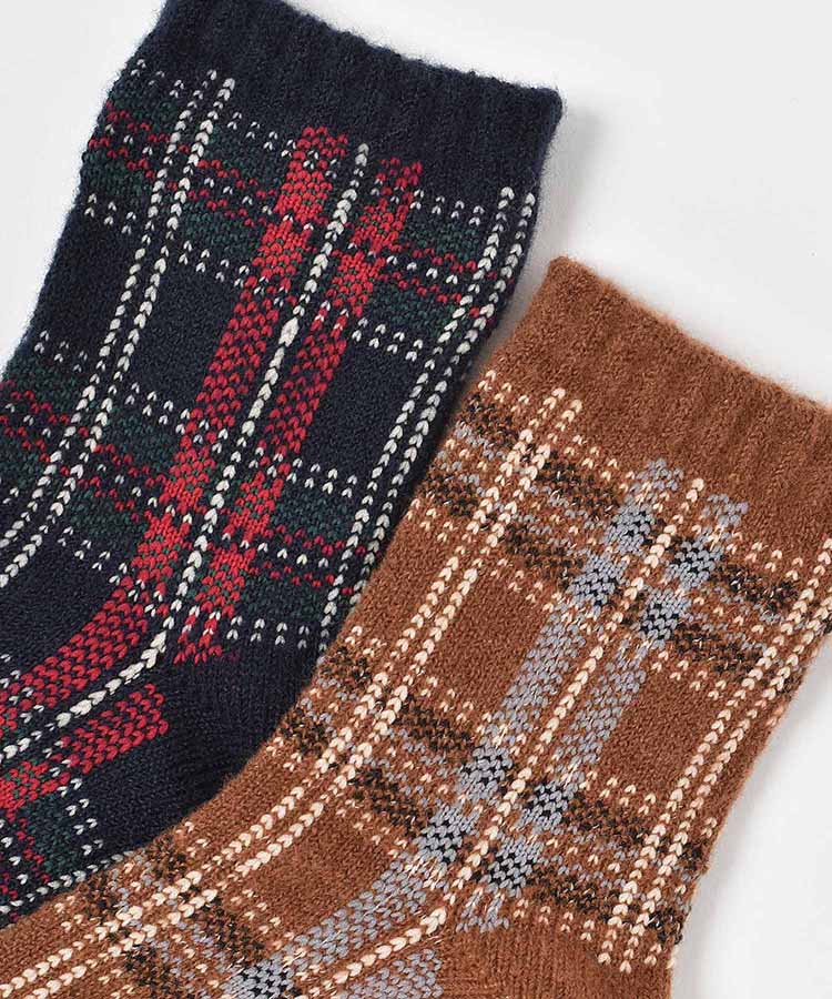 bonbonニットチェックロークルーソックス