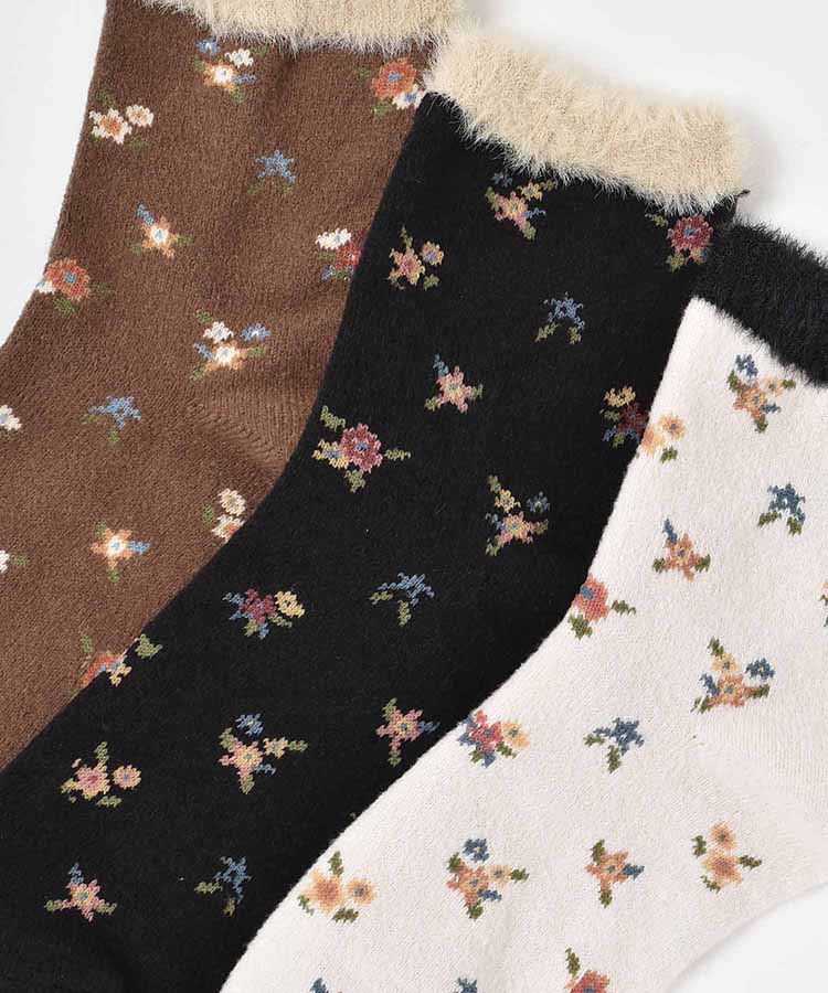 bonbonもちふわ小花ロークルーソックス