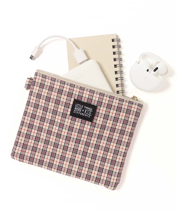 タイプライターチェック柄フラットポーチ