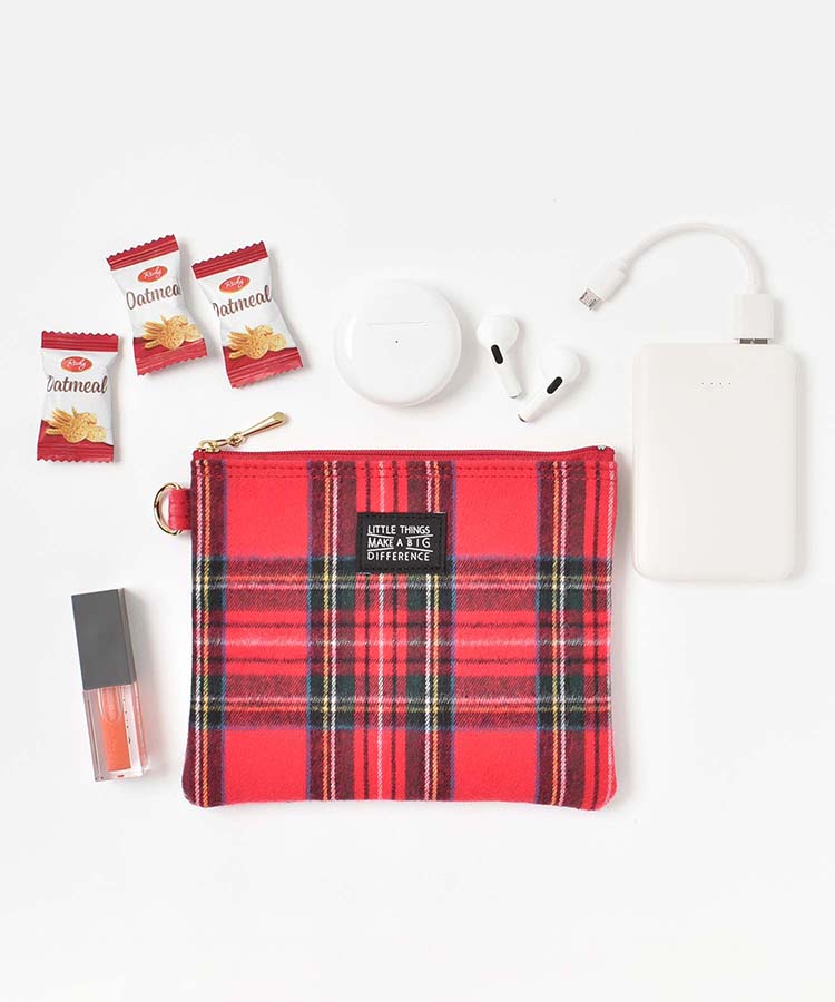 起毛チェック柄フラットポーチ