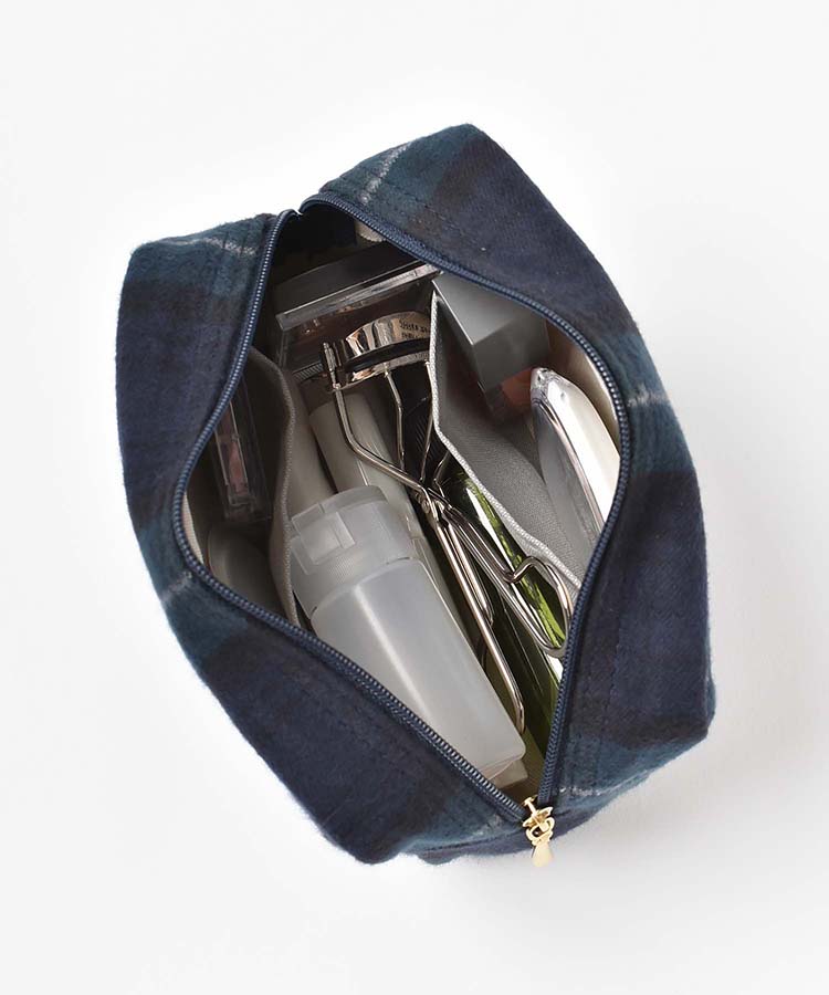 起毛チェック柄スクエアポーチ