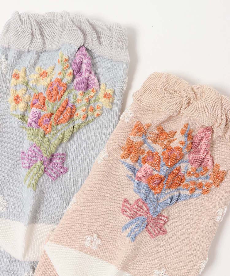 バック花柄ロークルーソックス