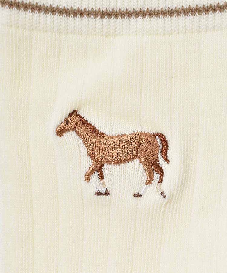 うま刺繍ラインソックス