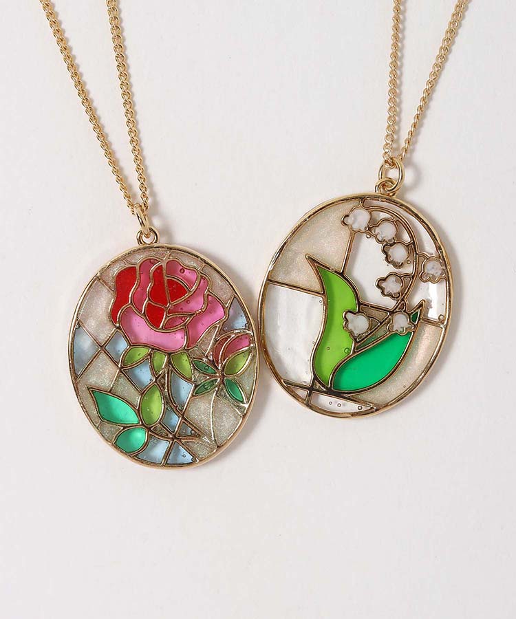 フラワーステンドグラスネックレス