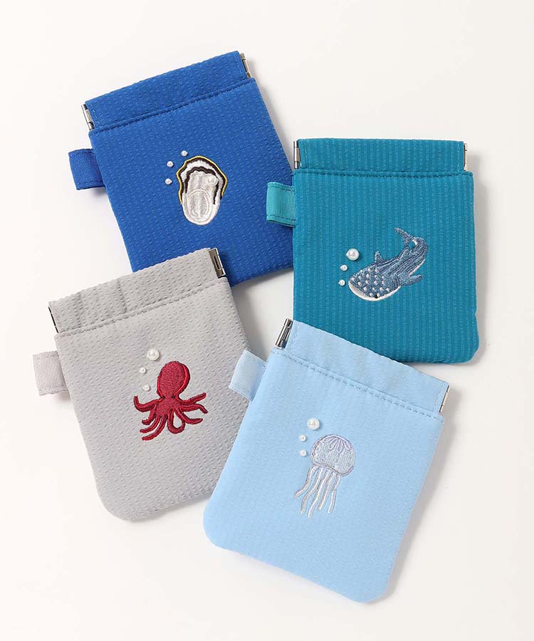 海洋生物パール刺繍ばね口ポーチ