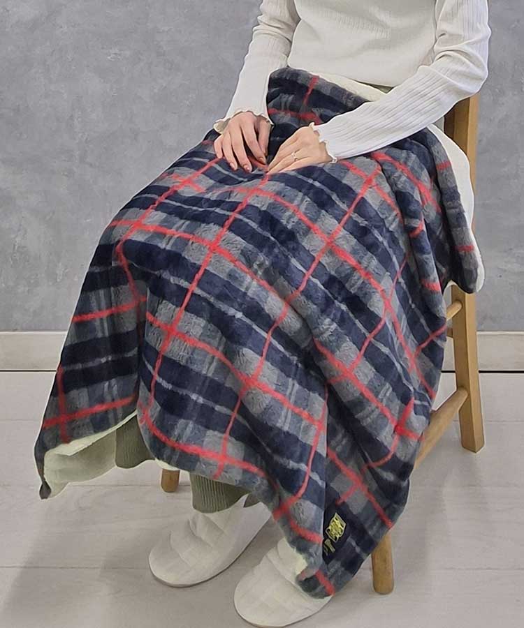 チェック柄エコファー裏ボアブランケット
