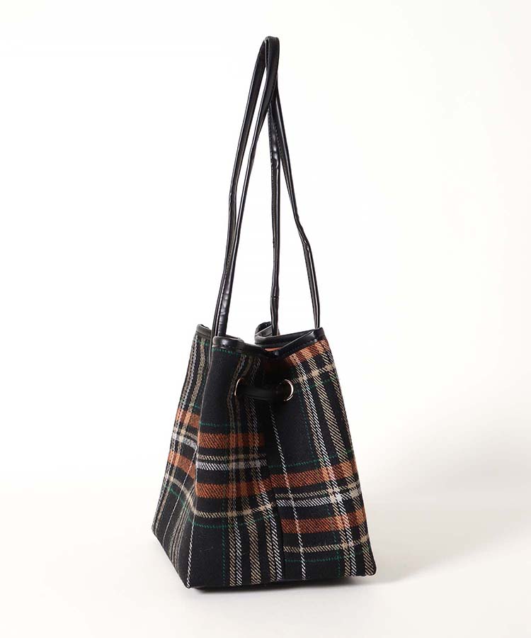 コージーチェック巾着バッグ